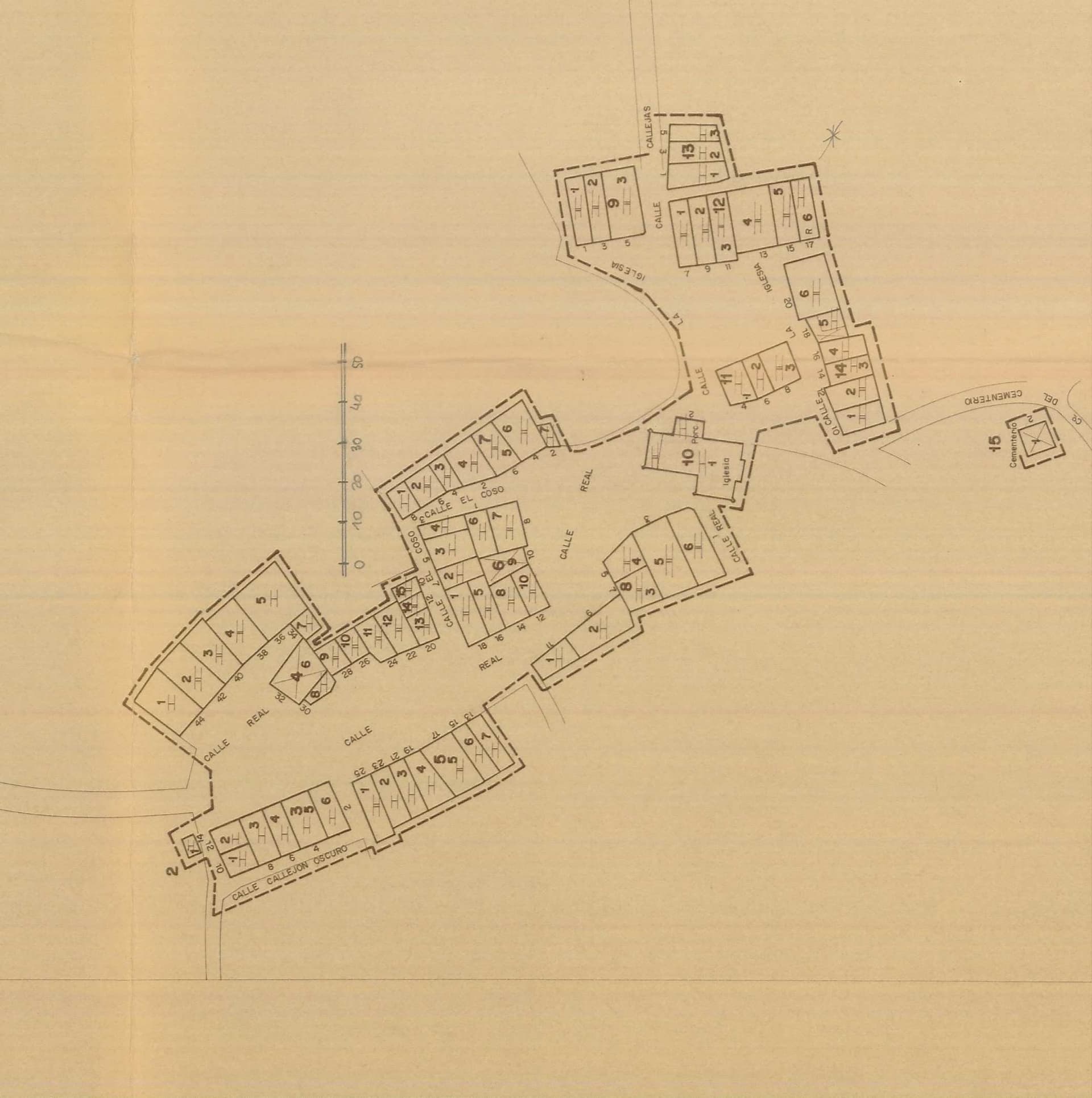 Plano urbano de Rebollosa de Pedro fechado en 1974, conservado en el Archivo Histórico Provincial de Soria